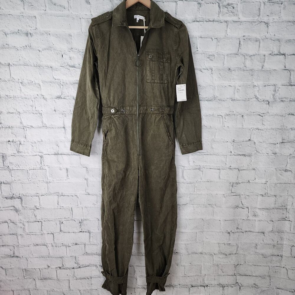 Good American military Jumpsuit Sz 1 green long sleeve zip up utility A21N